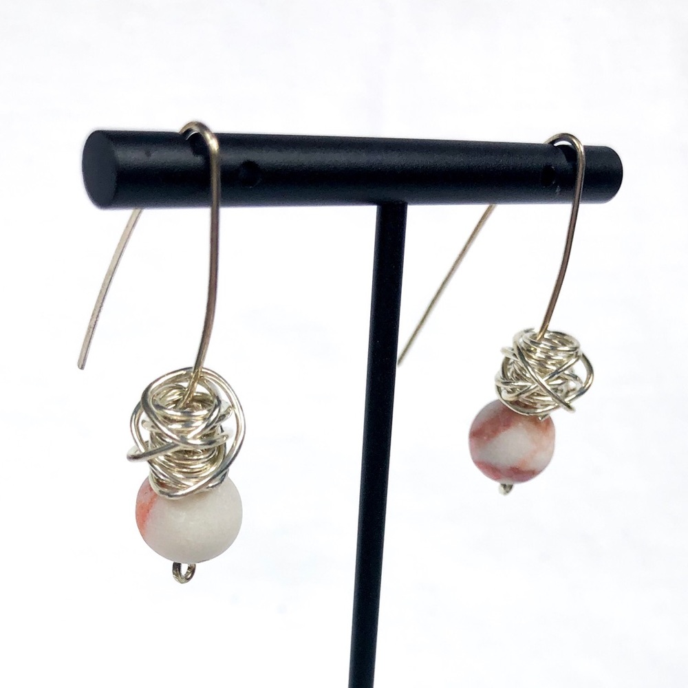 Unique Silver Beaded Dangle Statement Earrings - image 1